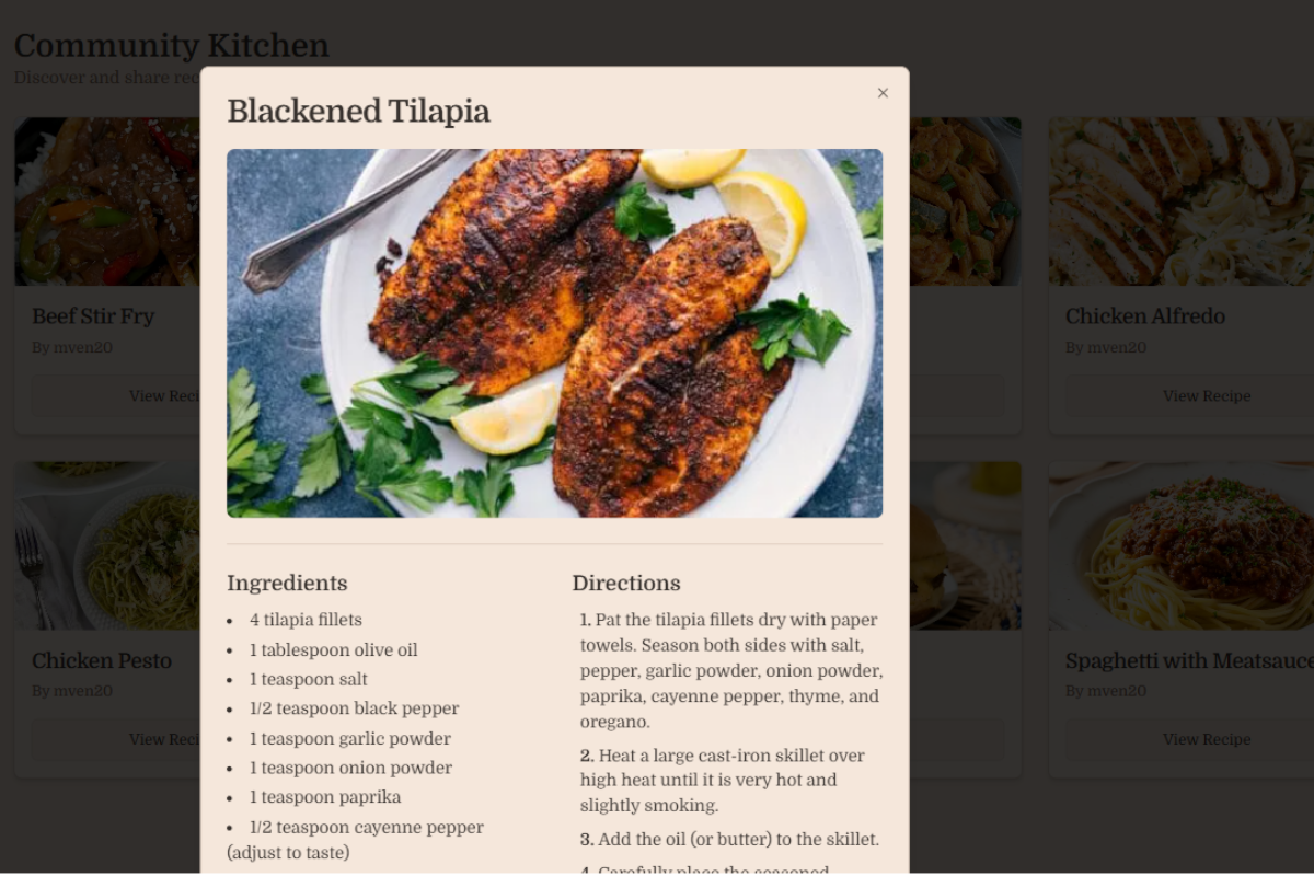 A grid of community recipes