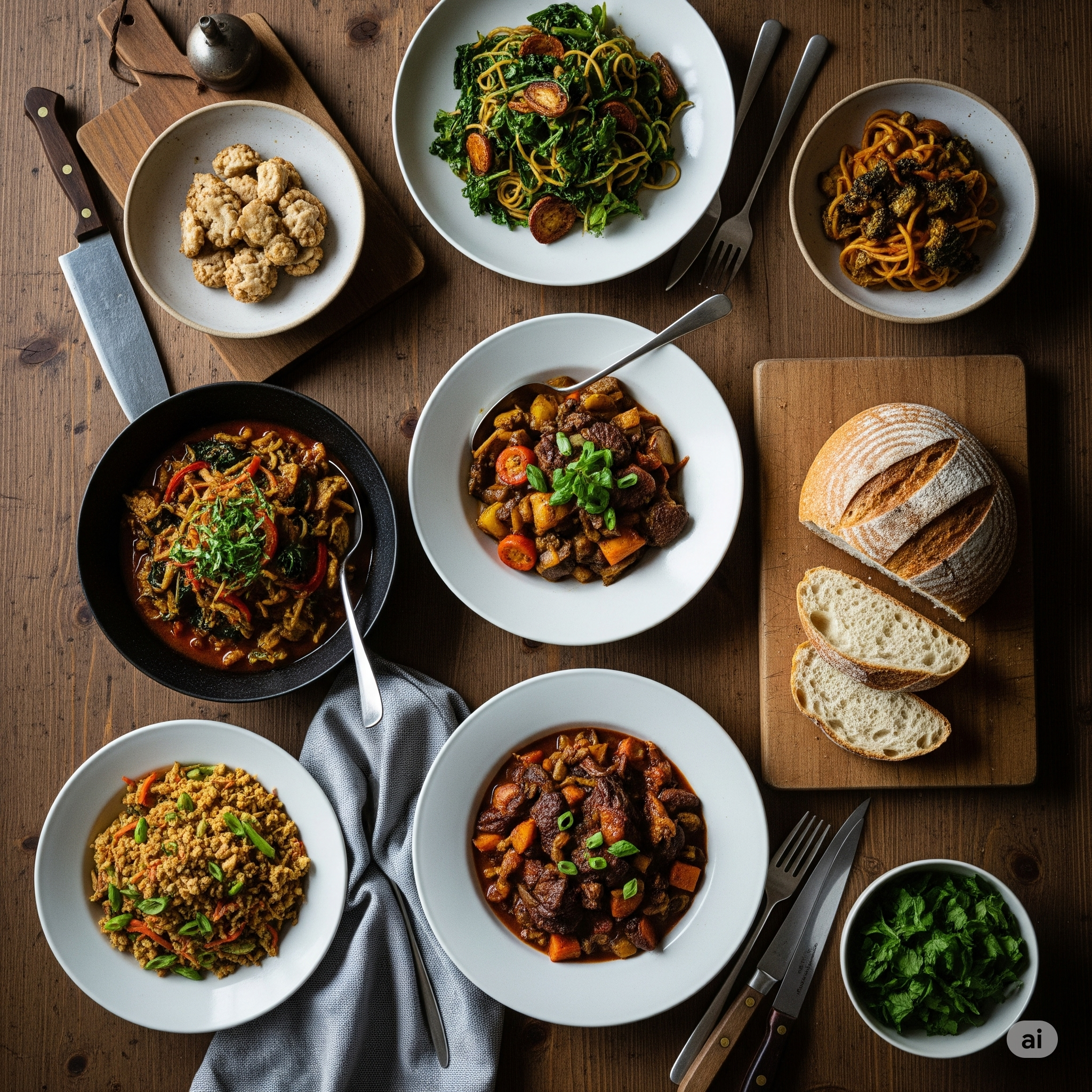 A variety of home cokoed dishes